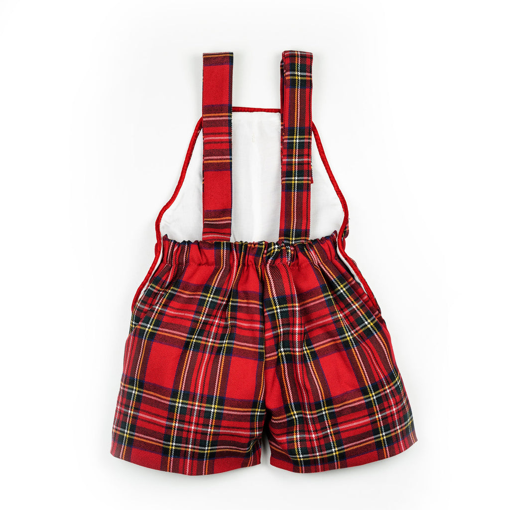 Salopette in tartan rosso con profilo rosso