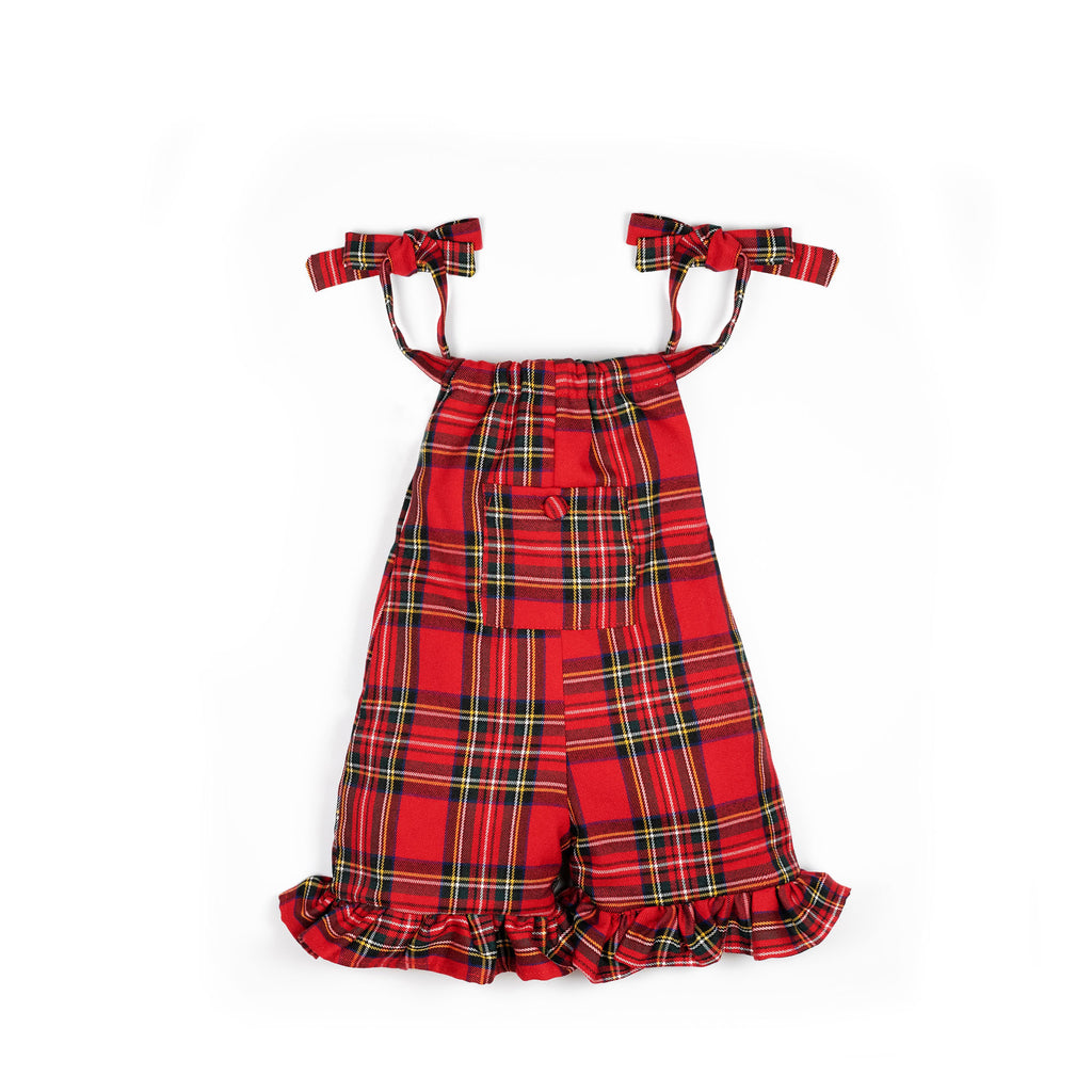 Salopette con volant in tartan rosso