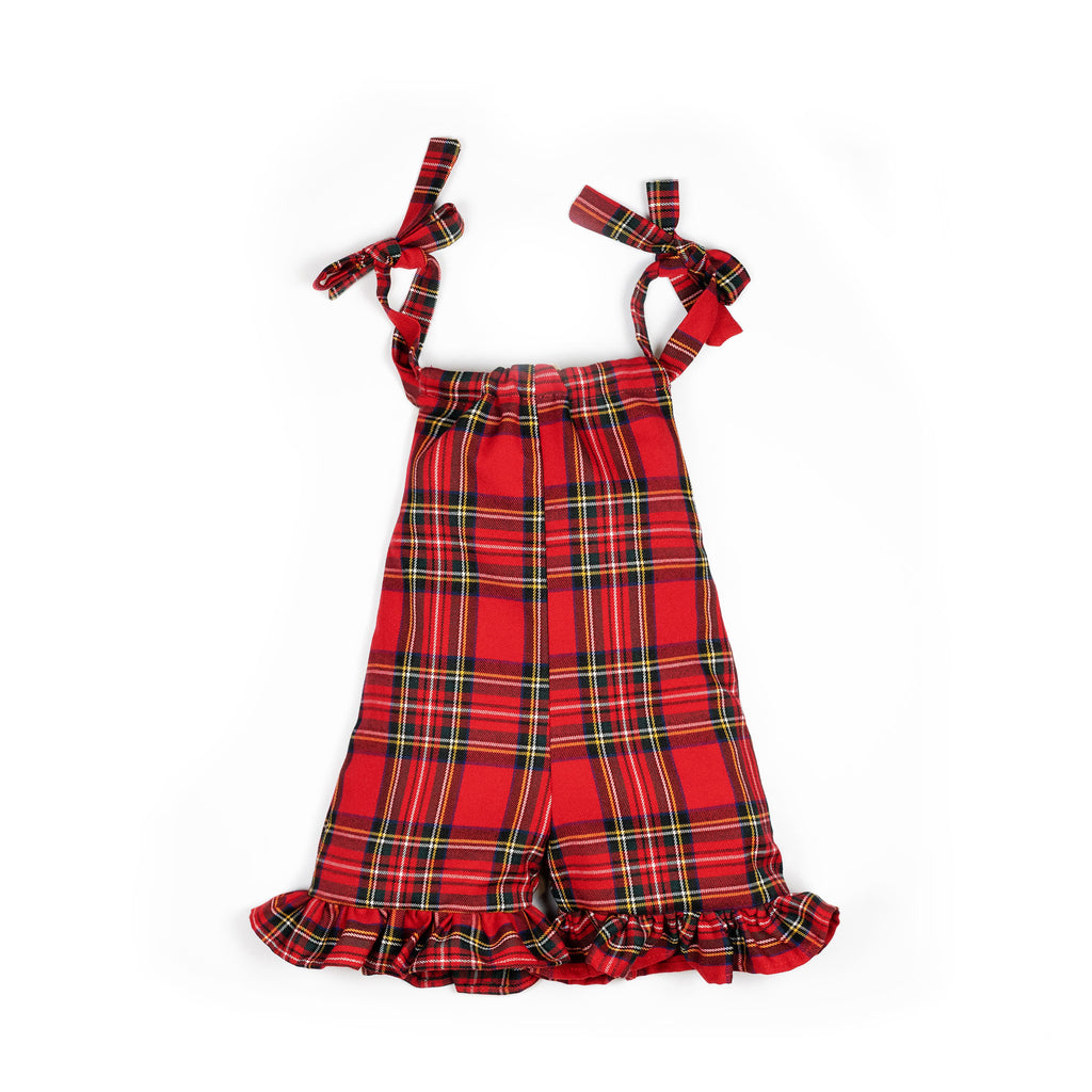 Salopette con volant in tartan rosso