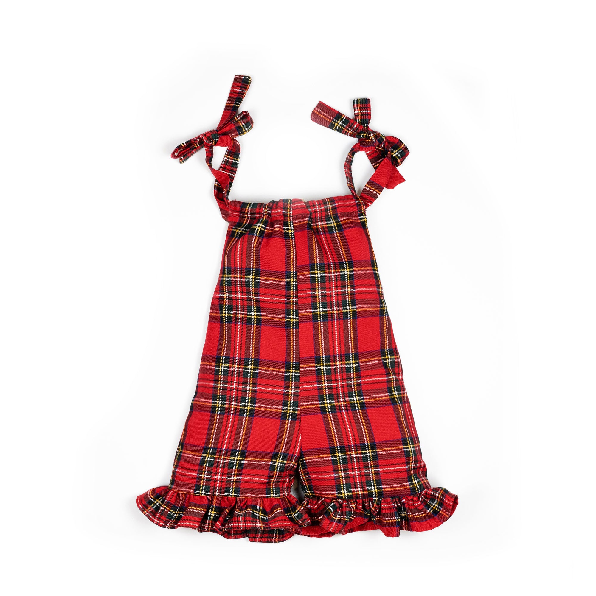 Salopette con volant in tartan rosso