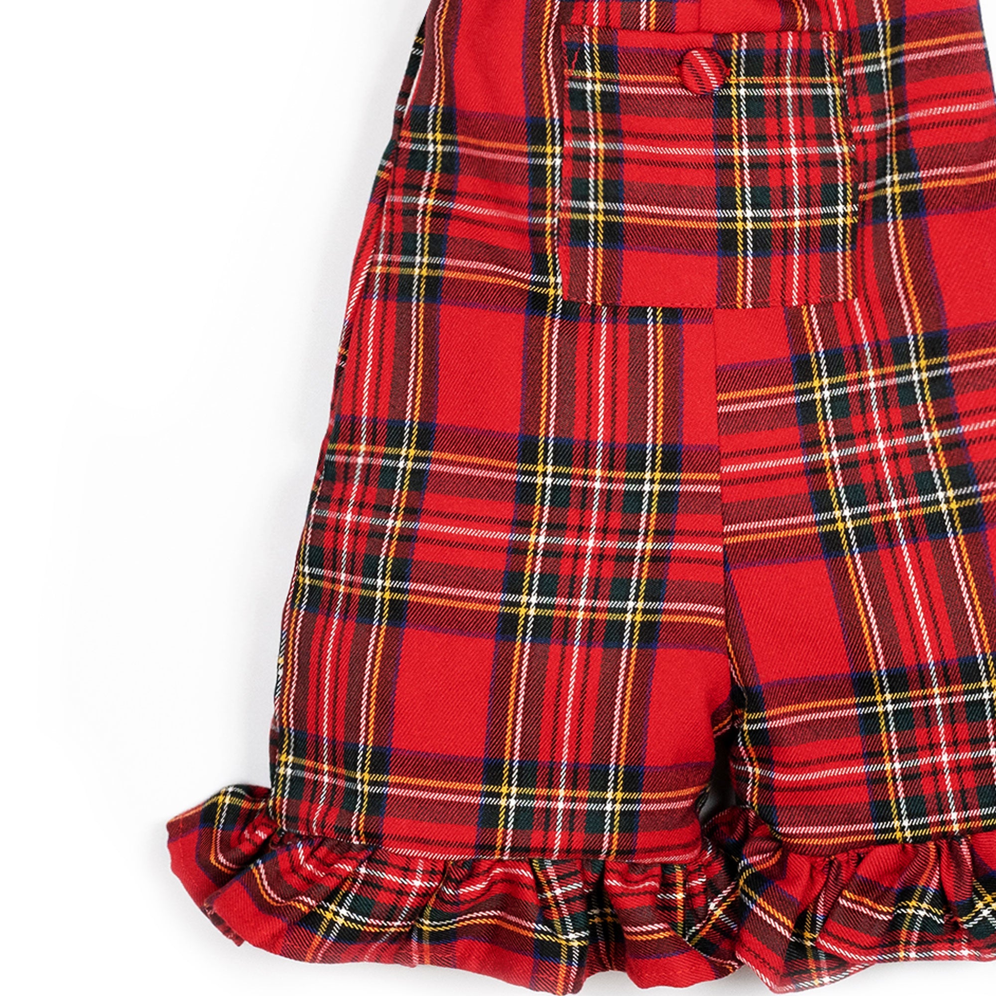 Salopette con volant in tartan rosso