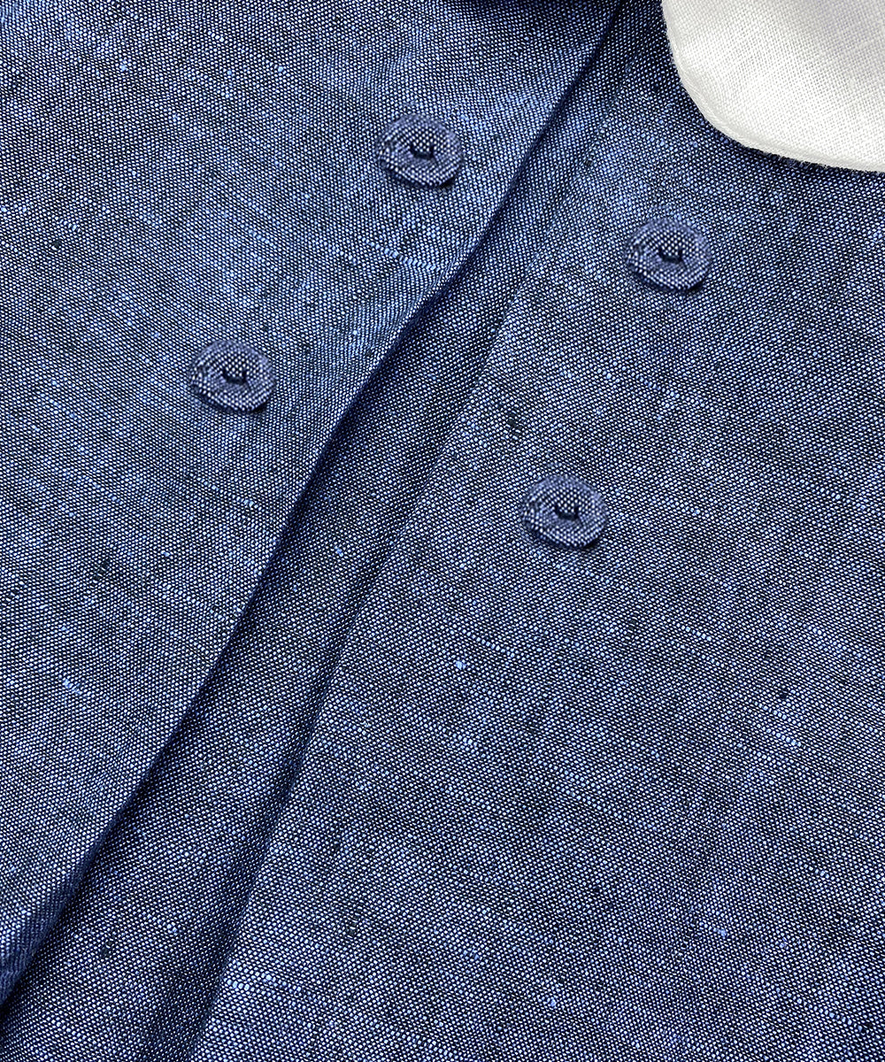 Camicia bambino lino blu con ripresa