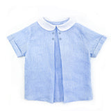 Camicia bambino lino celeste con ripresa