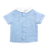 Camicia bambino lino celeste con ripresa