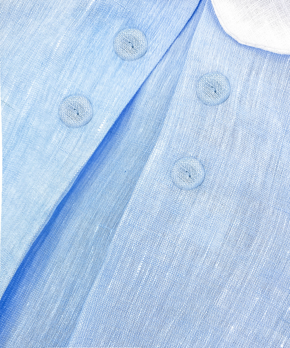 Camicia bambino lino celeste con ripresa