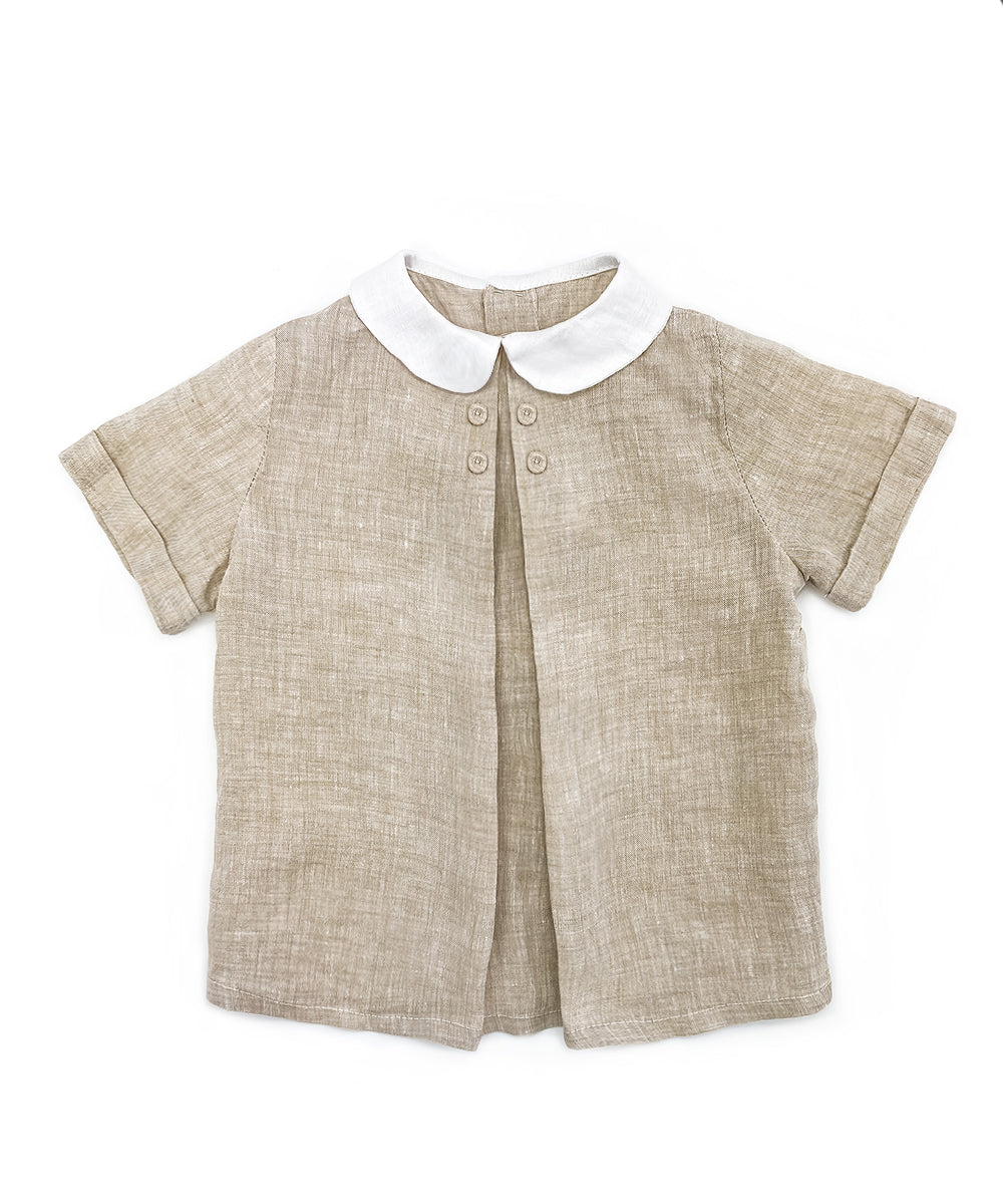 Camicia bambino lino sabbia con ripresa