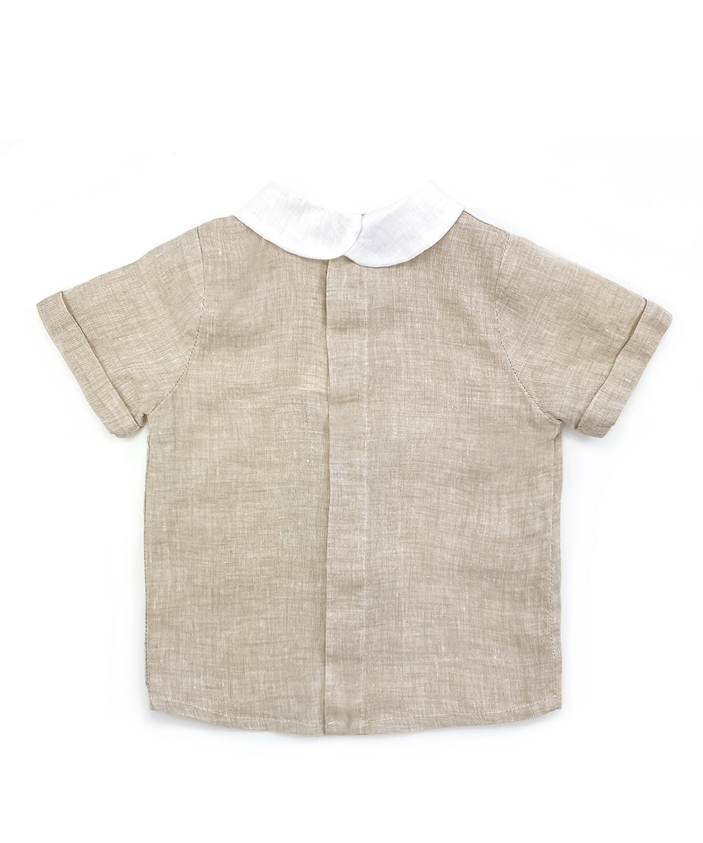 Camicia bambino lino sabbia con ripresa