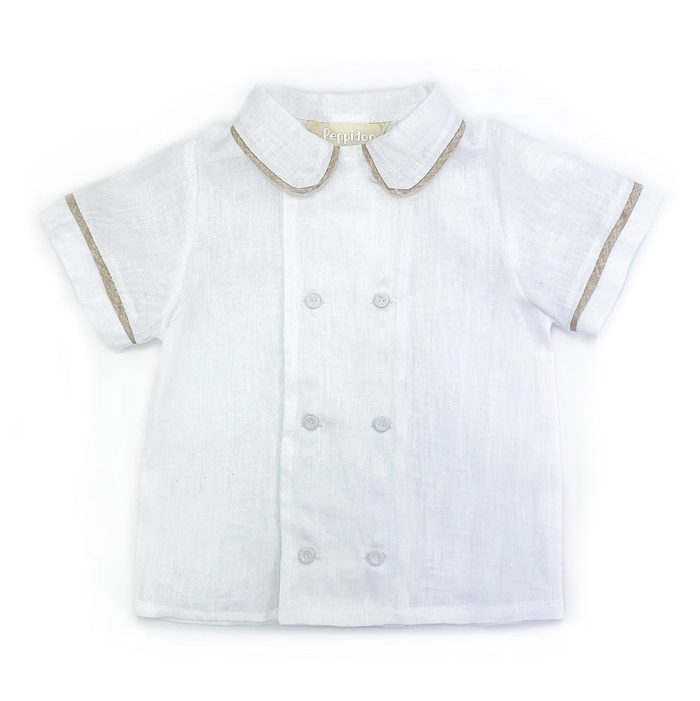Camicia con bottoncini bambino lino bianco