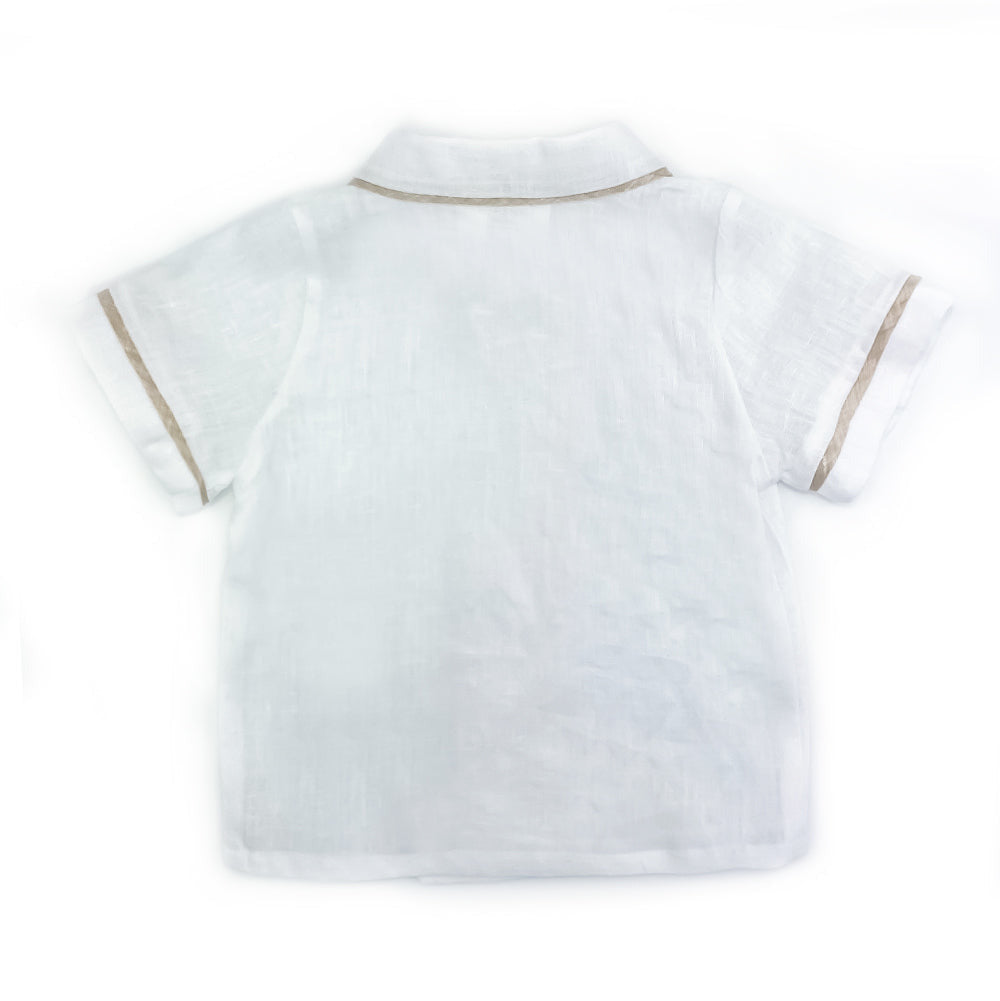 Camicia con bottoncini bambino lino bianco
