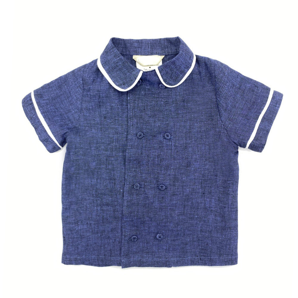 Camicia con bottoncini bambino lino blu
