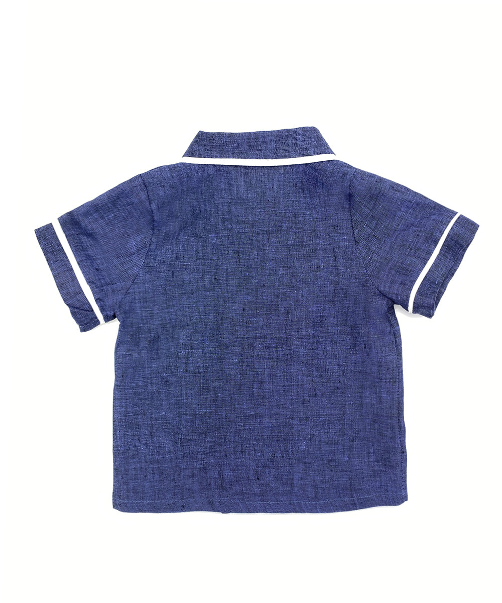 Camicia con bottoncini bambino lino blu