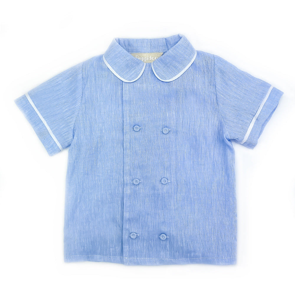 Camicia con bottoncini bambino lino celeste
