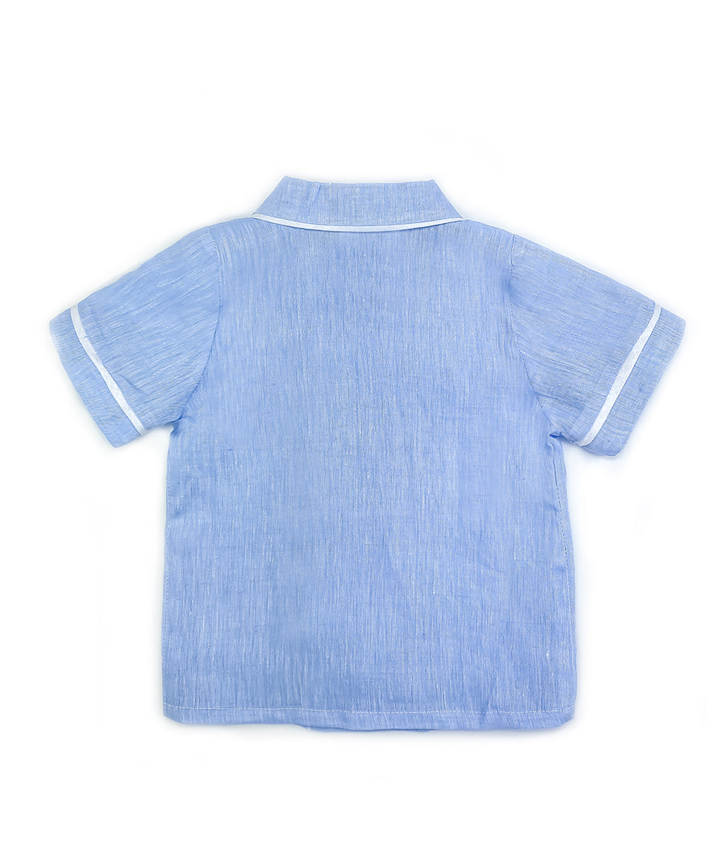 Camicia con bottoncini bambino lino celeste