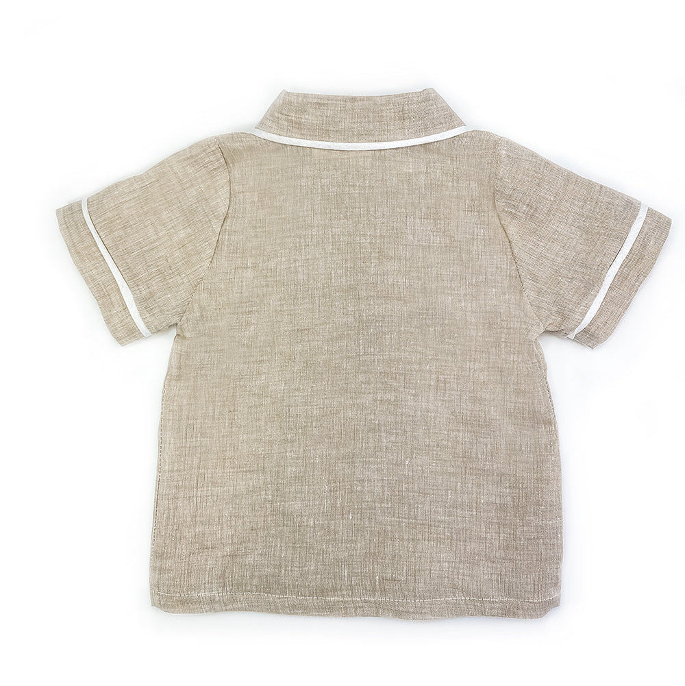 Camicia con bottoncini bambino lino sabbia
