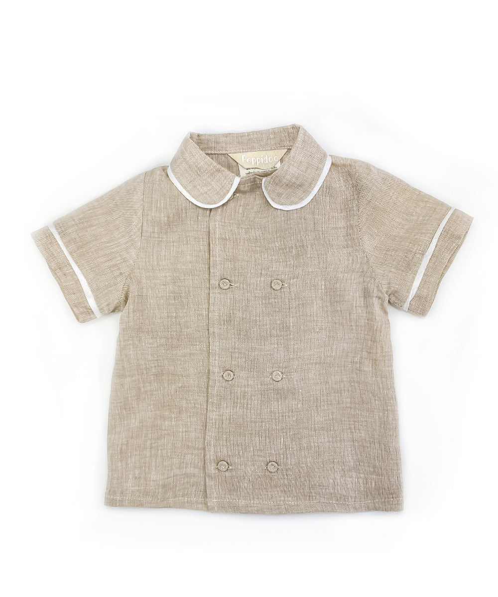 Camicia con bottoncini bambino lino sabbia