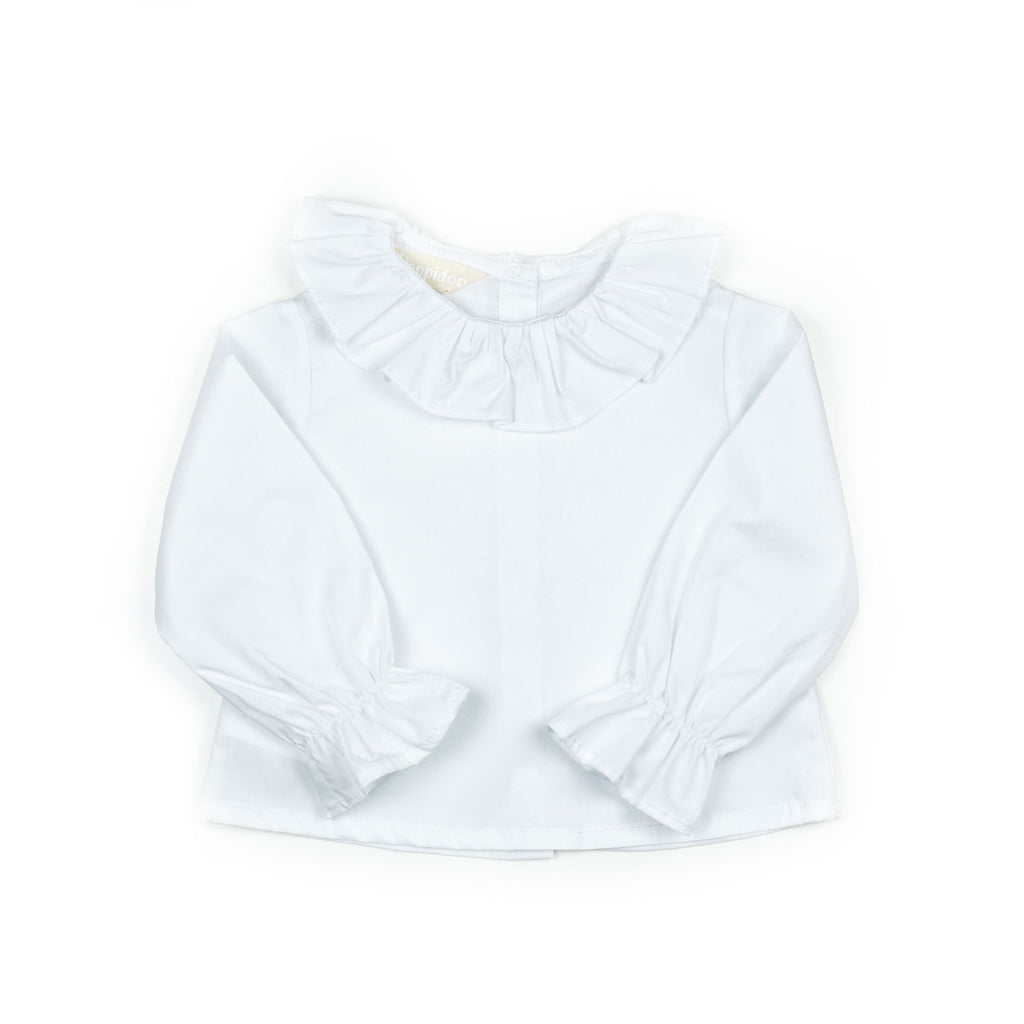 Camicia con collo rouches in piquet bianco