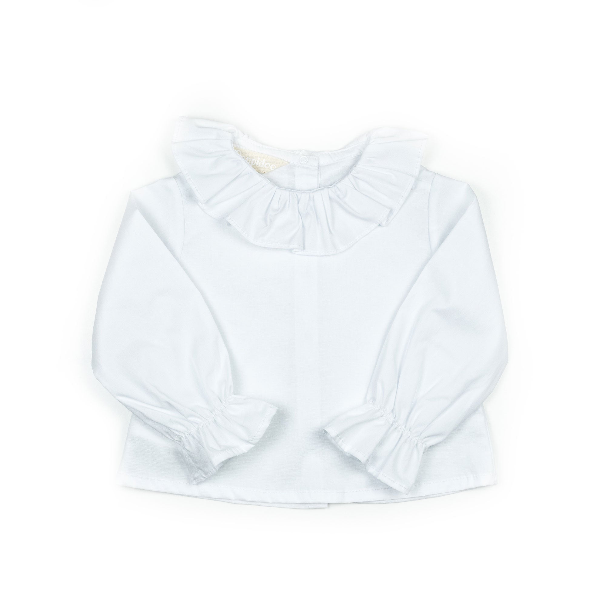 Camicia con collo rouches in piquet bianco