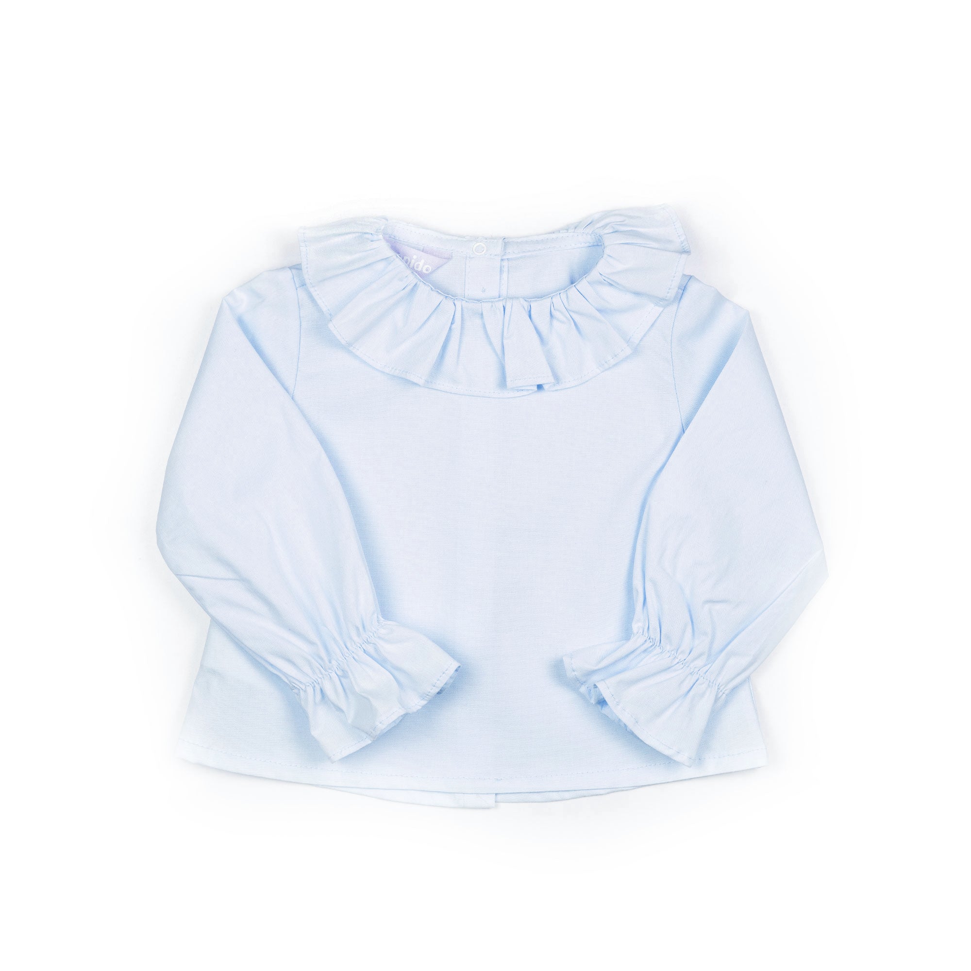 Camicia con collo rouches in piquet celeste