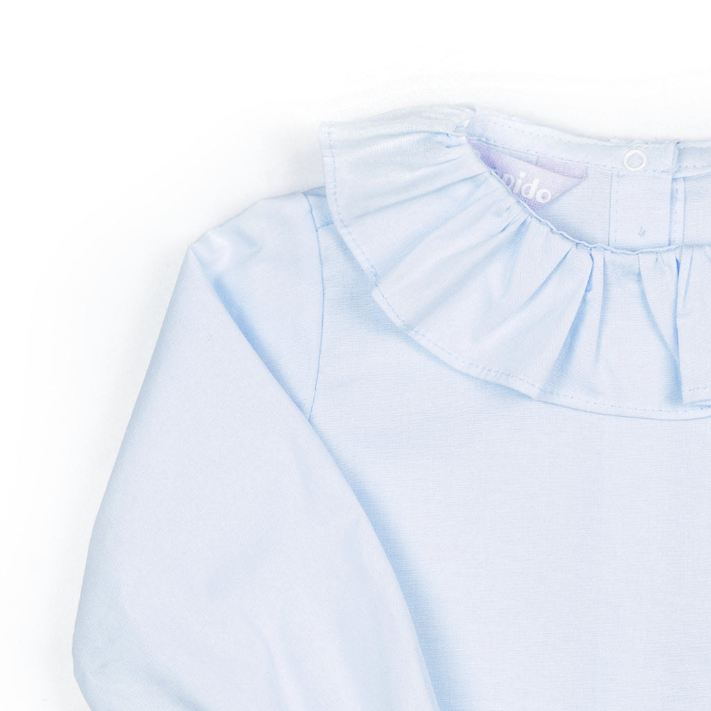 Camicia con collo rouches in piquet celeste