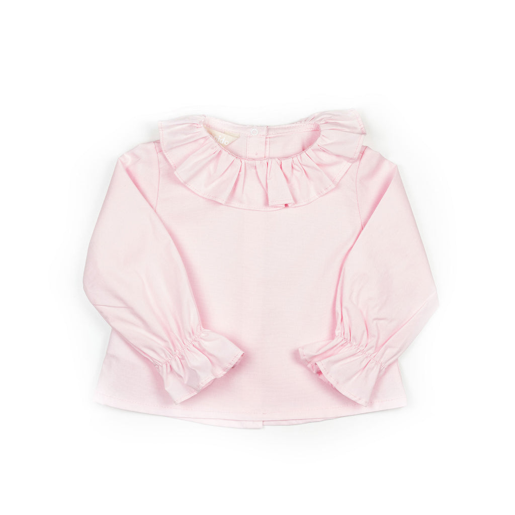 Camicia con collo rouches in piquet rosa