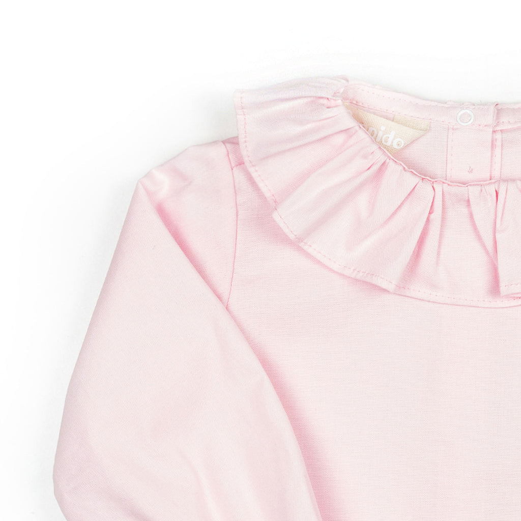 Camicia con collo rouches in piquet rosa