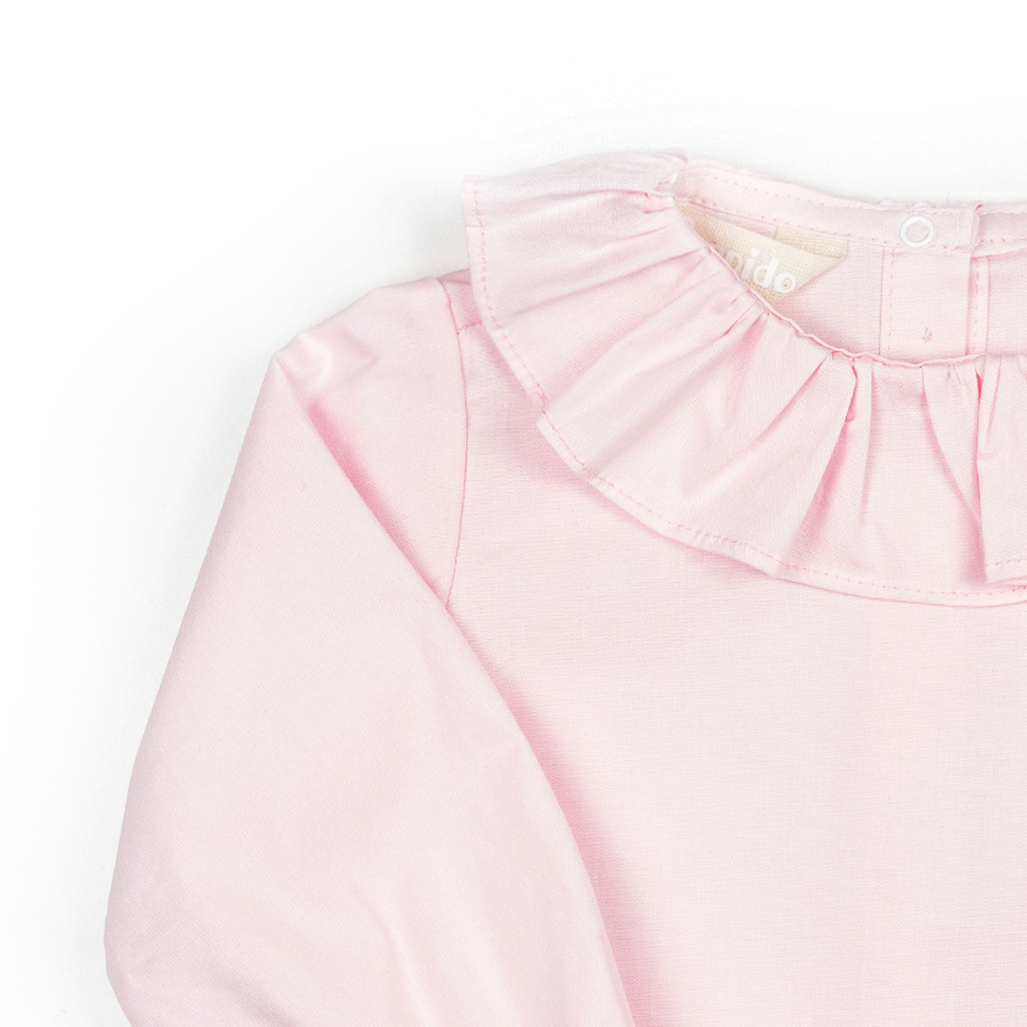 Camicia con collo rouches in piquet rosa