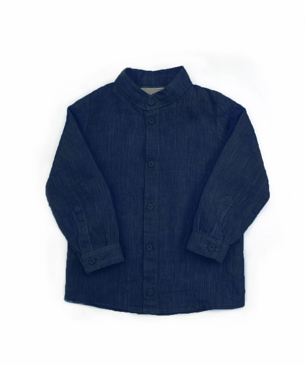 Camicia coreana bambino lino blu