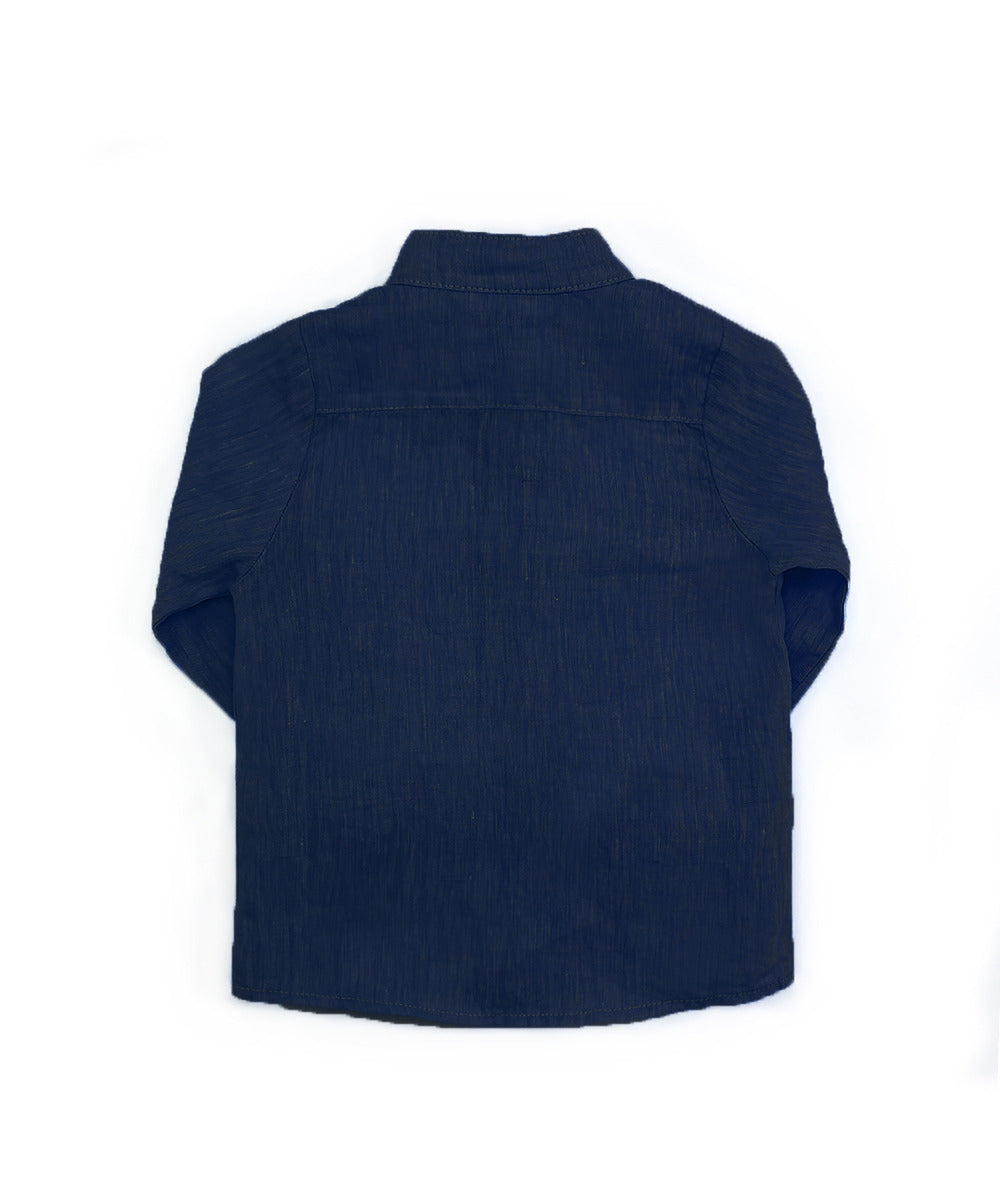 Camicia coreana bambino lino blu