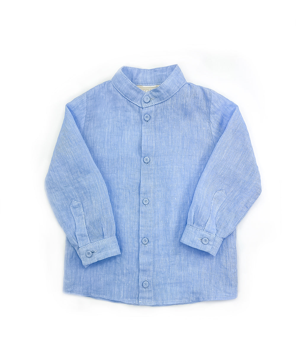 Camicia coreana bambino lino celeste