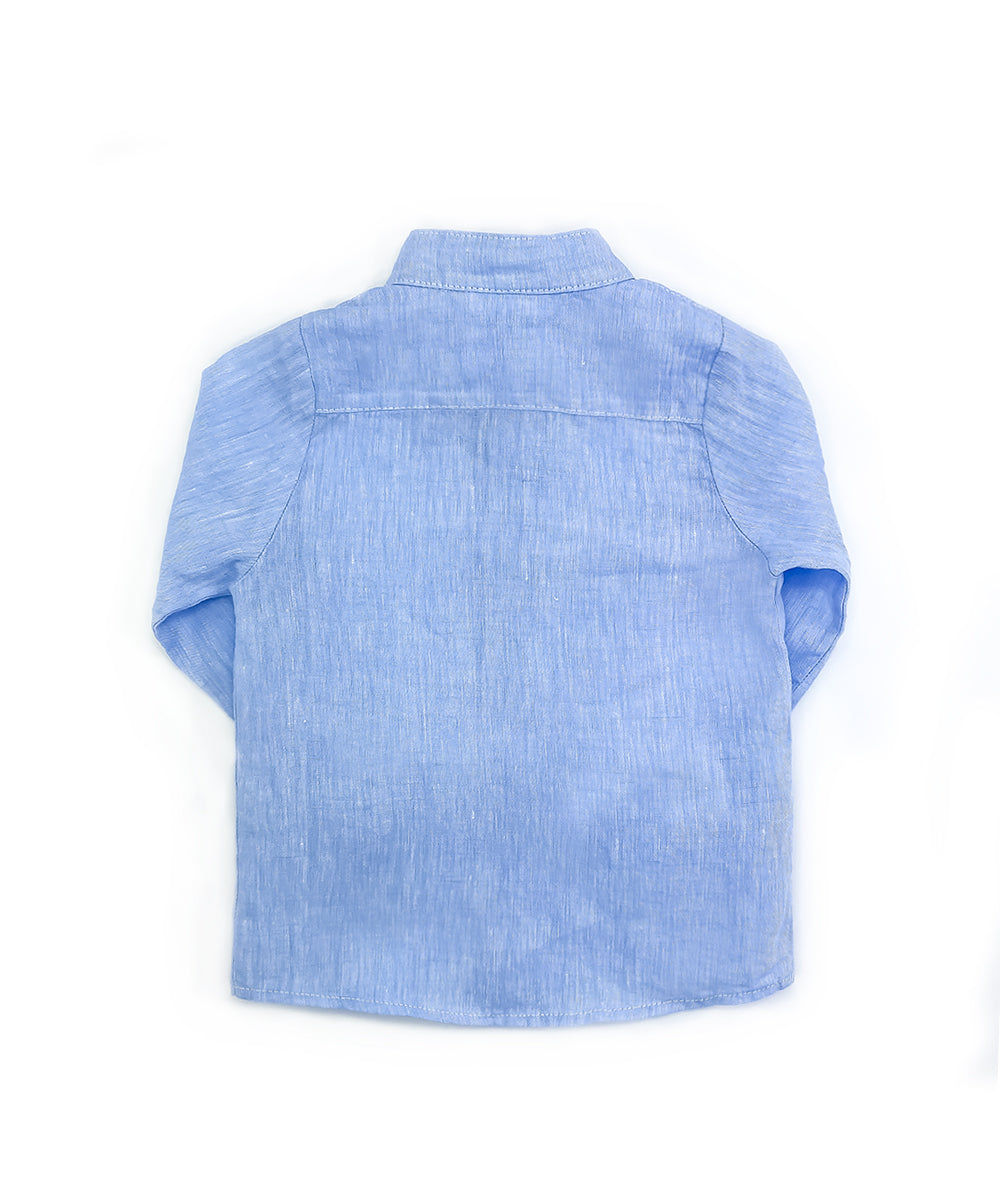 Camicia coreana bambino lino celeste