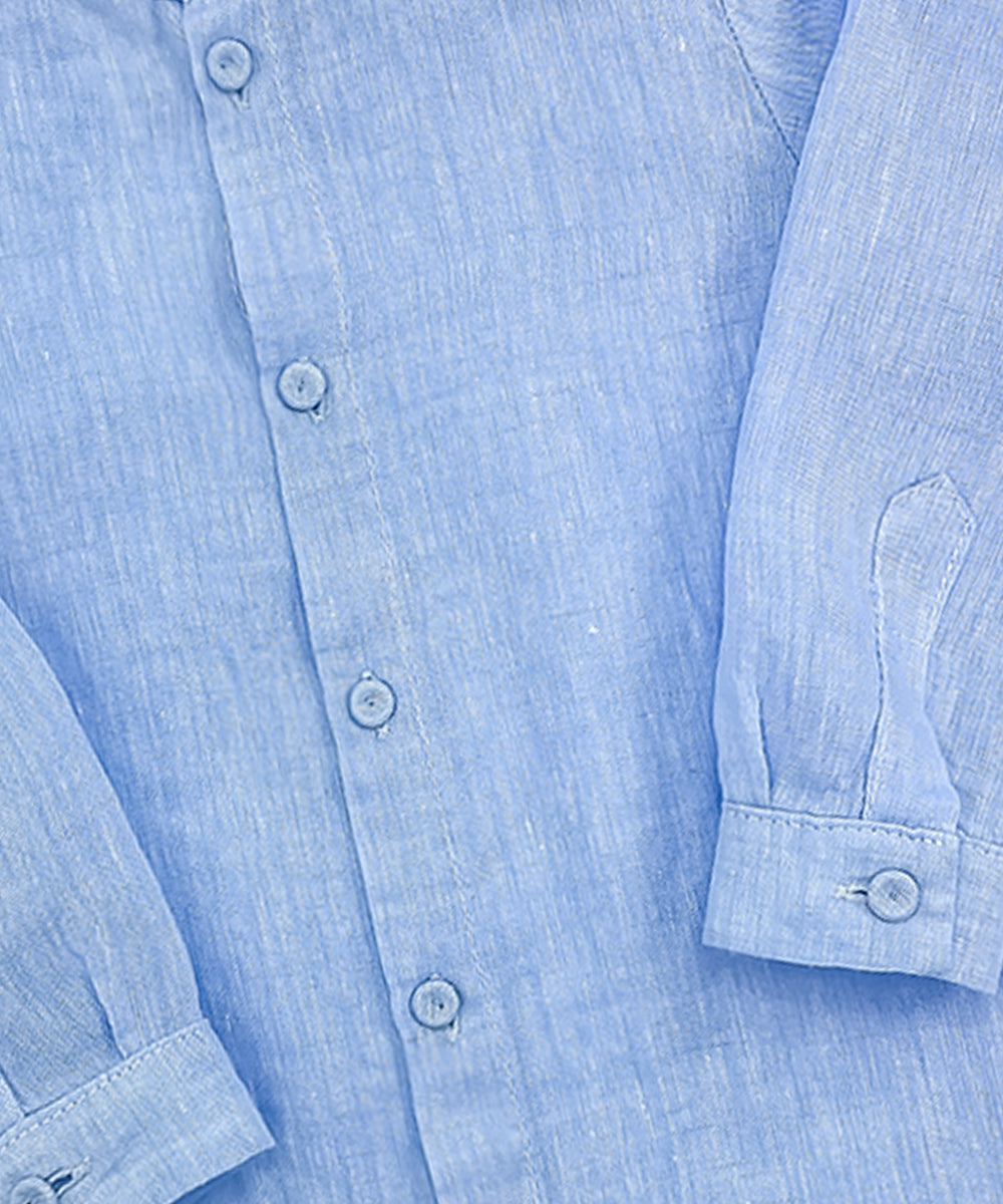 Camicia coreana bambino lino celeste