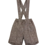 Pantaloni con bretelle lino marrone