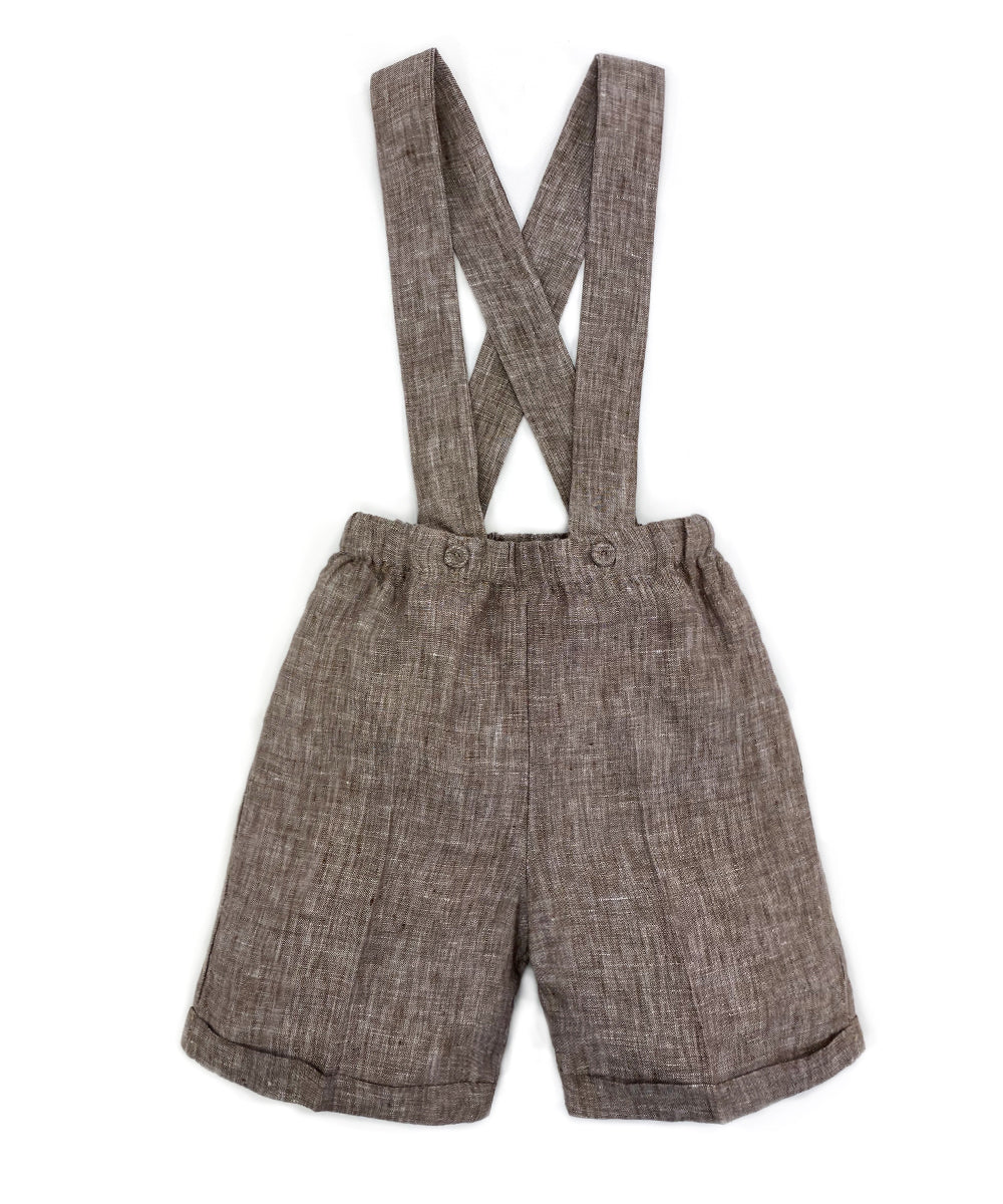 Pantaloni con bretelle lino marrone