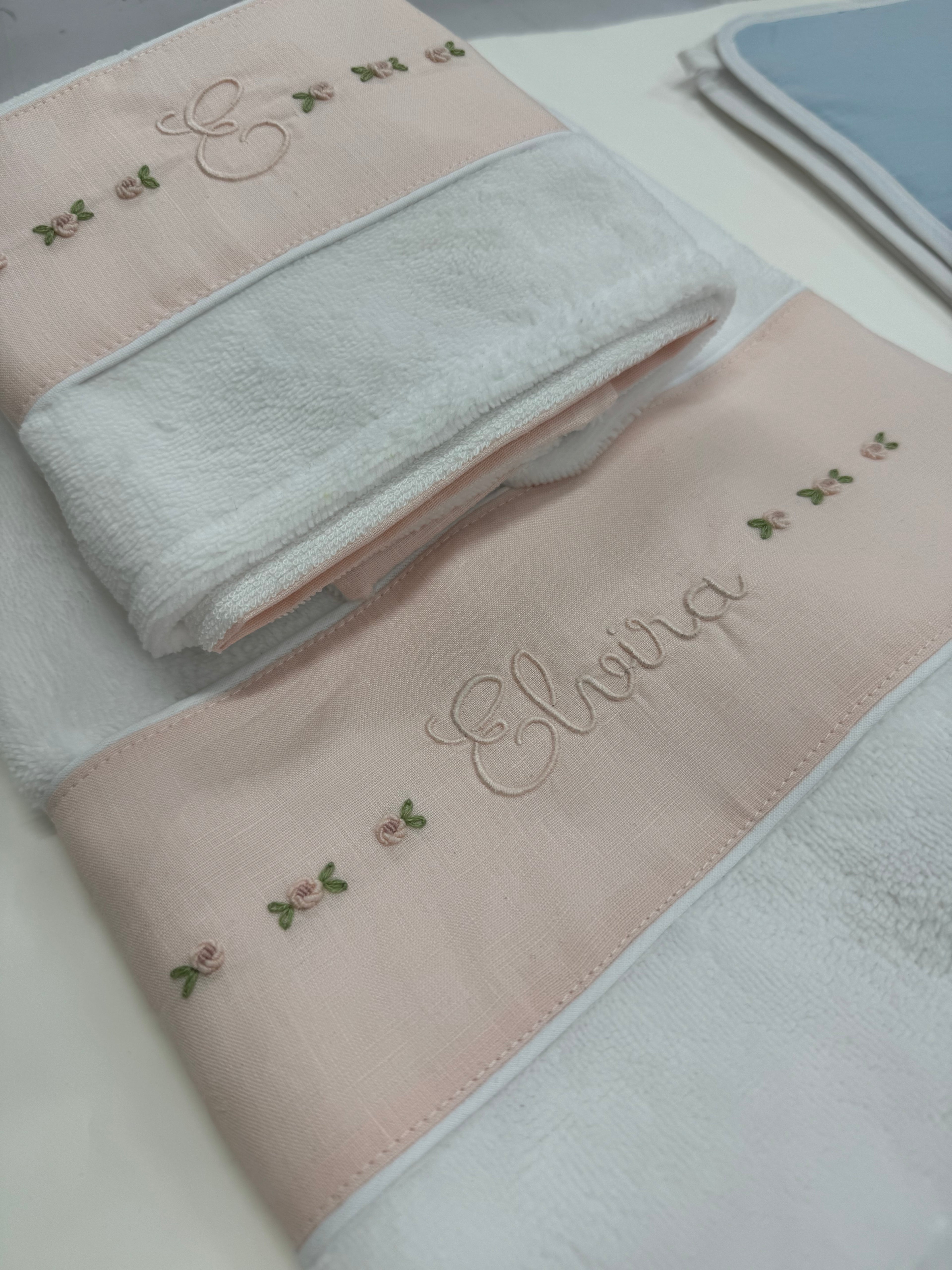 Set asciugamano lino rosa