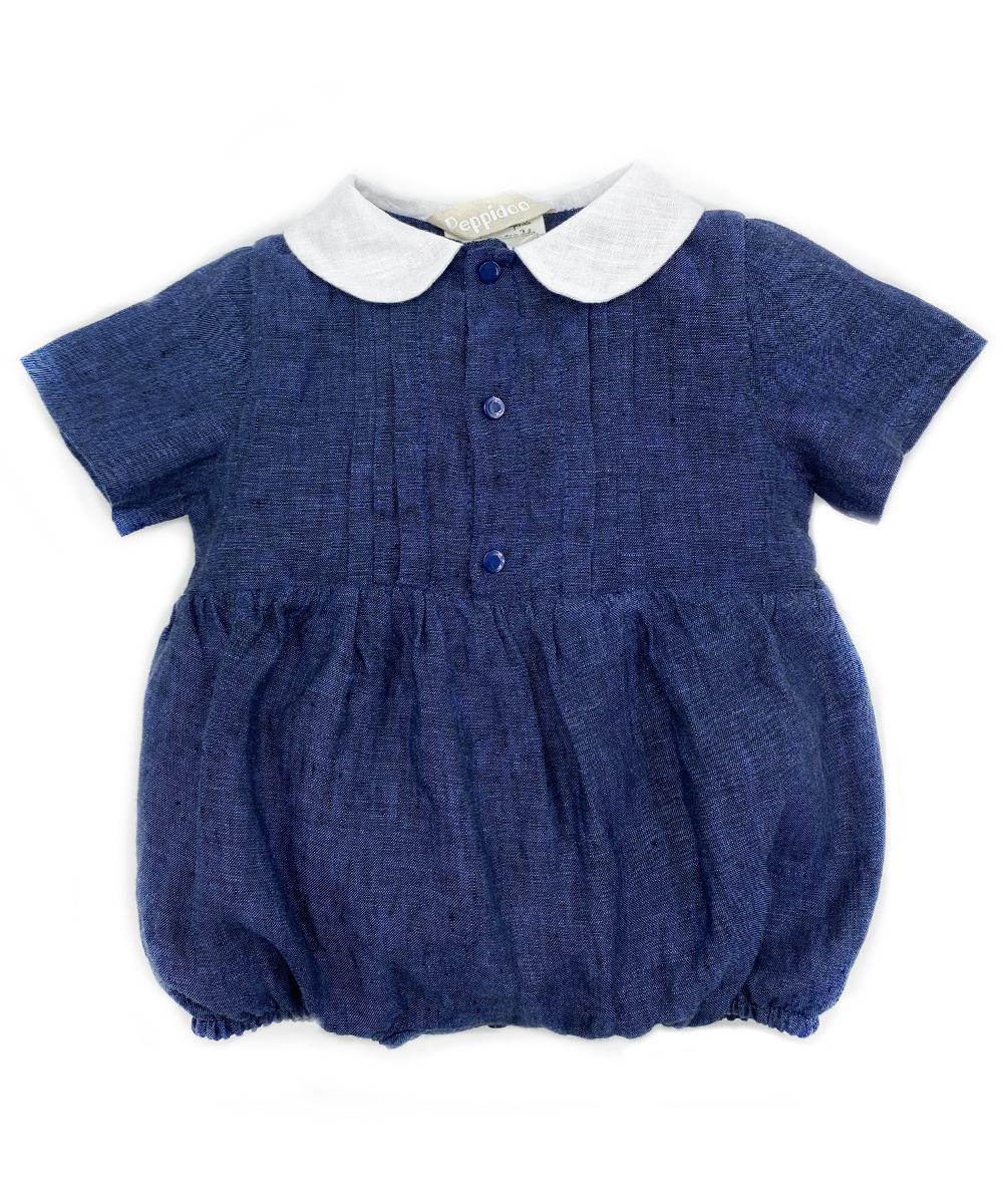 Pagliaccetto con bottoni in lino blu