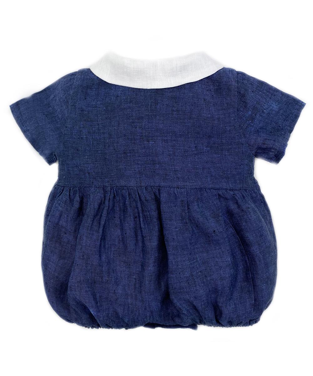 Pagliaccetto con bottoni in lino blu