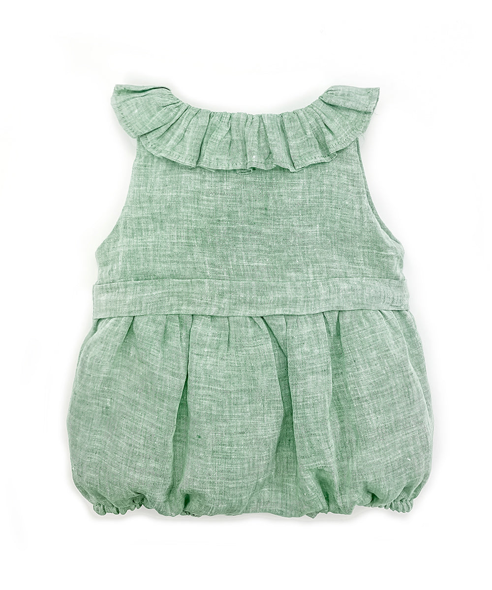 Pagliaccetto con rouches lino verde