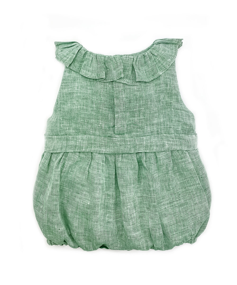 Pagliaccetto con rouches lino verde