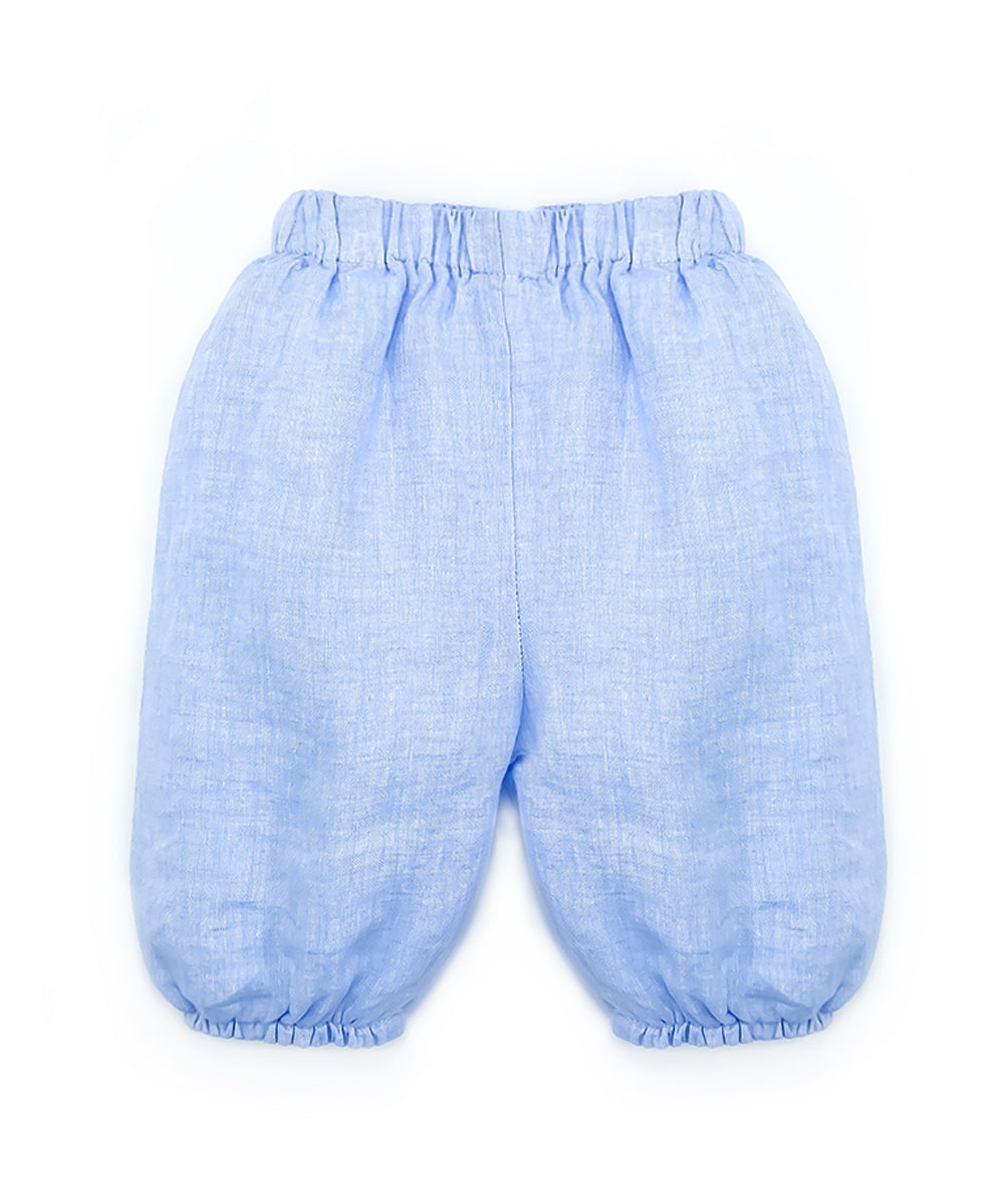Pantaloni bambino lino celeste