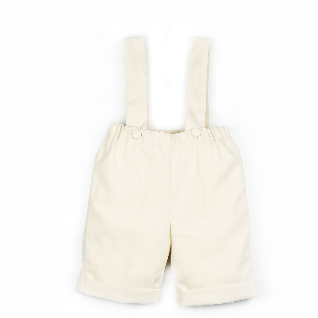Pantaloni con bretelle all'inglese panna