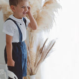Pantaloni con bretelle lino blu