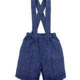 Pantaloni con bretelle lino blu