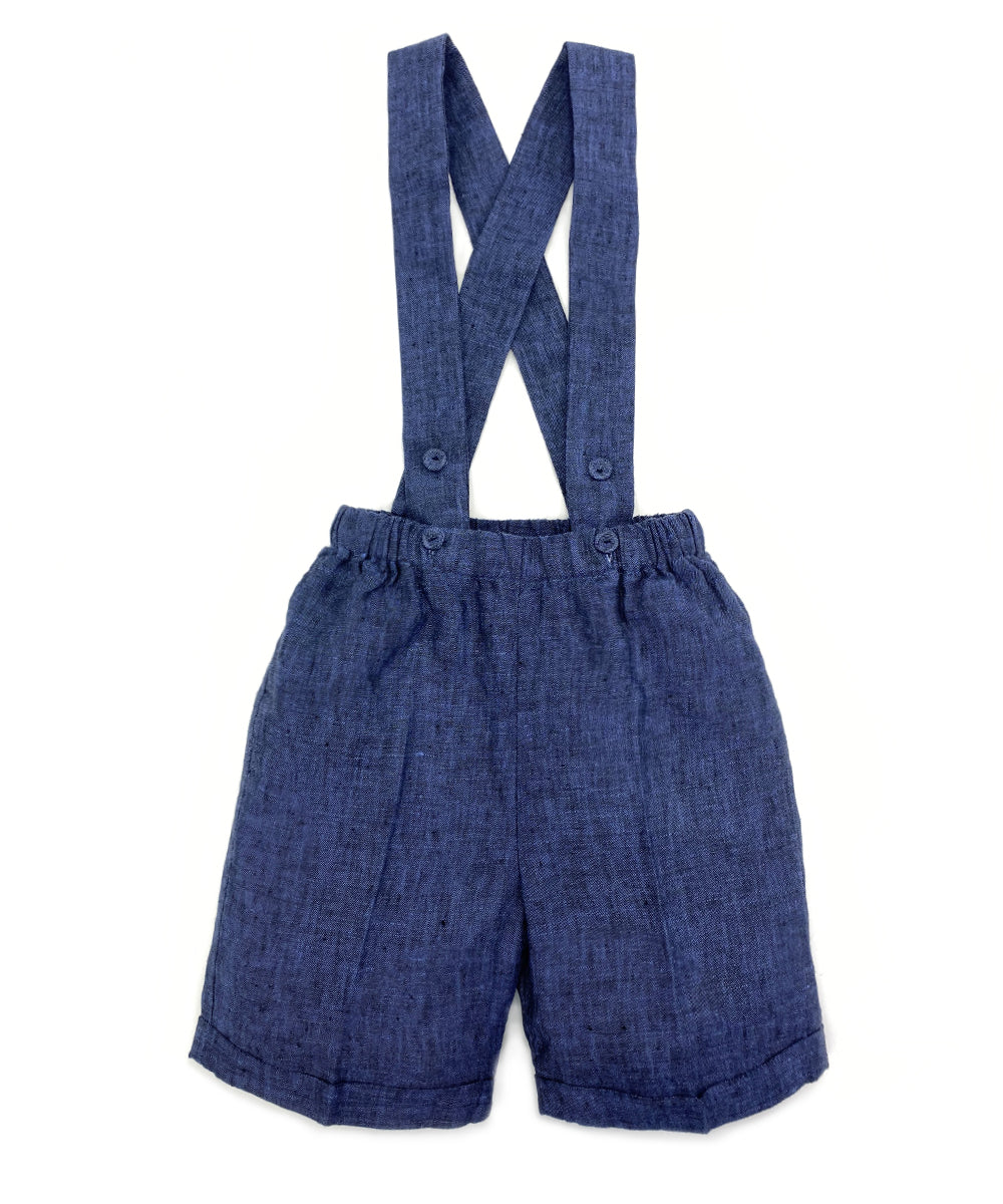 Pantaloni con bretelle lino blu
