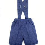 Pantaloni con bretelle lino blu