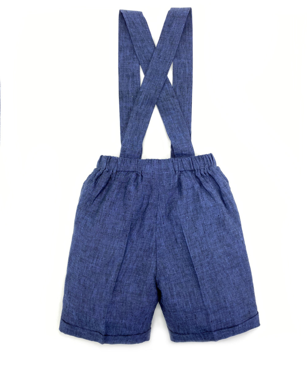 Pantaloni con bretelle lino blu