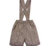 Pantaloni con bretelle lino marrone