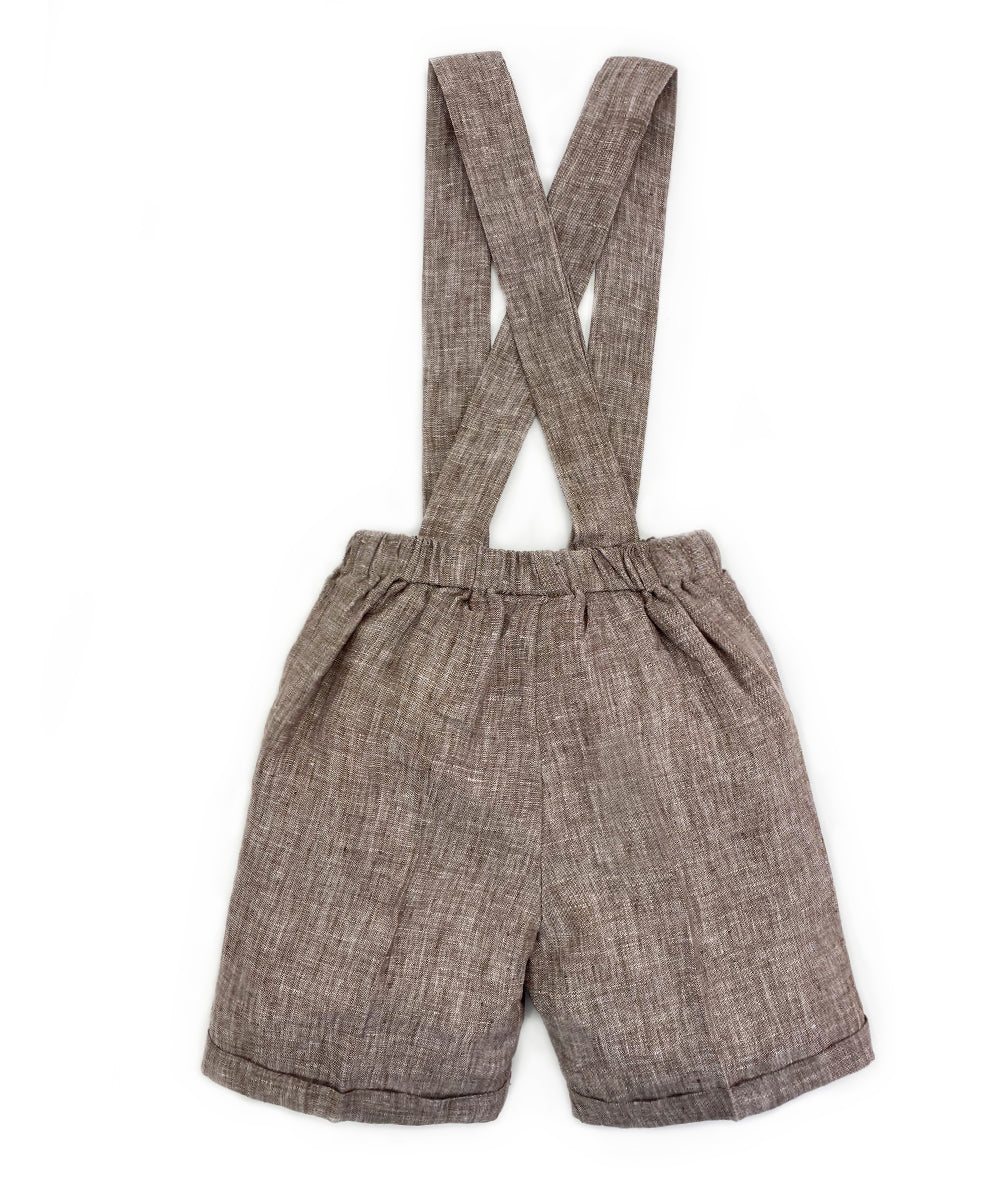 Pantaloni con bretelle lino marrone