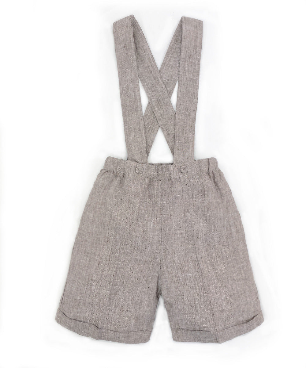 Pantaloni con bretelle lino sabbia
