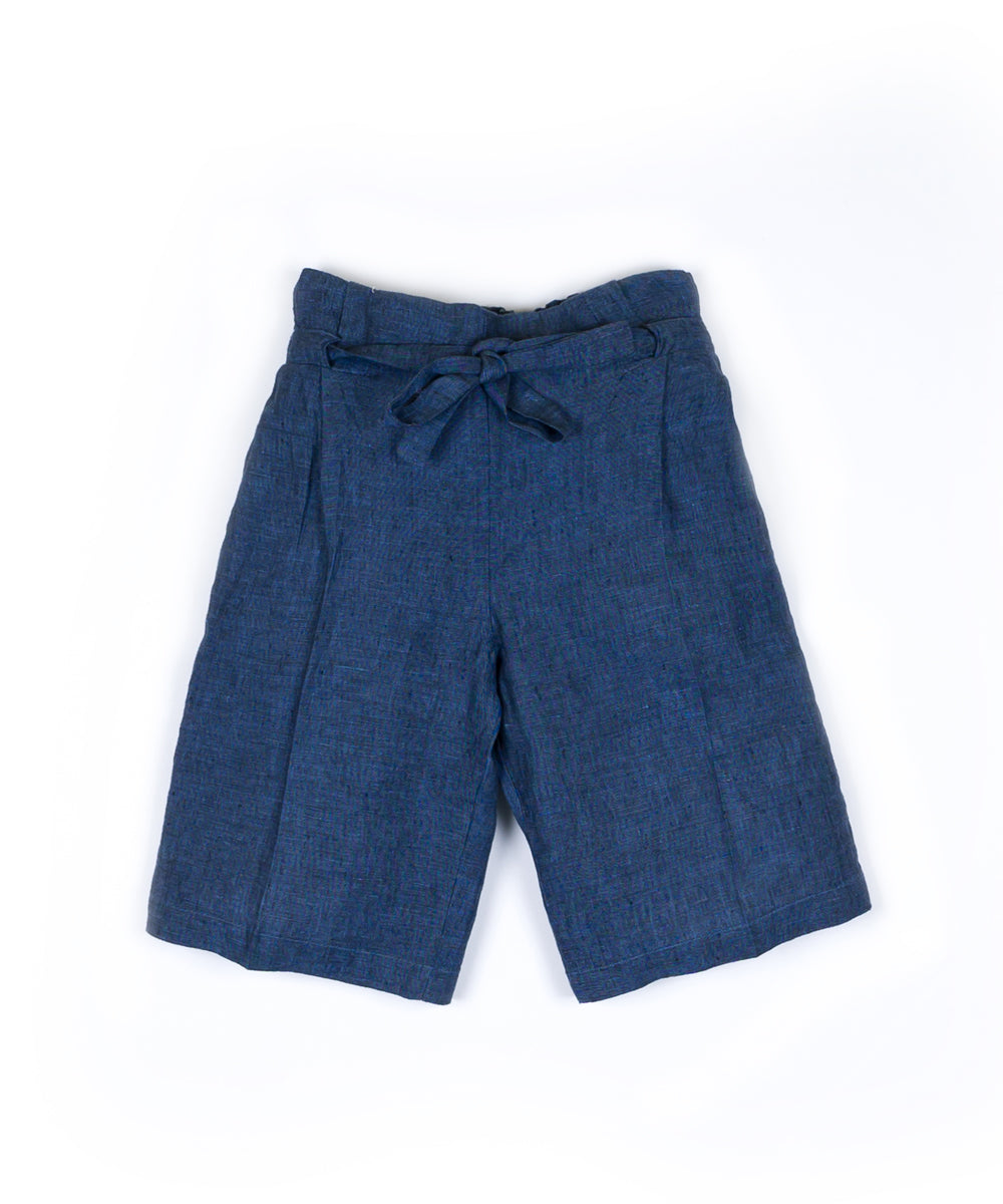 Pantaloni con cintura fiocco lino blu