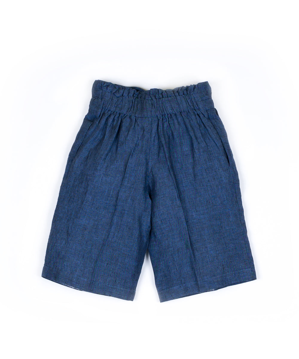 Pantaloni con cintura fiocco lino blu
